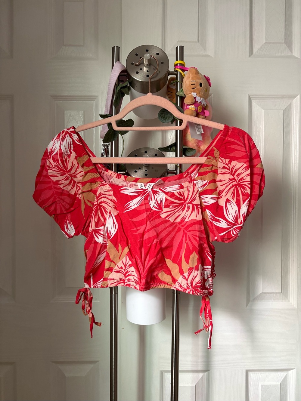 Roxy Red Tropical Print Cropped Top